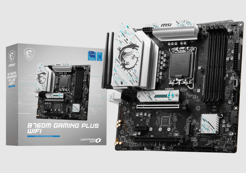  B760 m-ATX Motherboard: 1700 Socket For Intel 13th/12th/14th Gen. Processors <br>4x DDR5, 4x SATA 6Gb/s, PCIe 4.0, 2x M.2 Gen4, USB 3.2, 2.5GbE LAN, Wi-Fi 6E + Bluetooth, Realtek ALC897 7.1 Audio, 2x HDMI/ 2x DP  